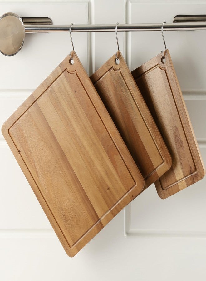 Sango Acacia Cutting Board Set with Juice Grooves and Hanging Holes, 3-Piece - Wood Chopping Boards, Stackable & Reversible for Kitchen, Non-Toxic, Perfect as Butcher Block Countertop, Atelier - Image 1