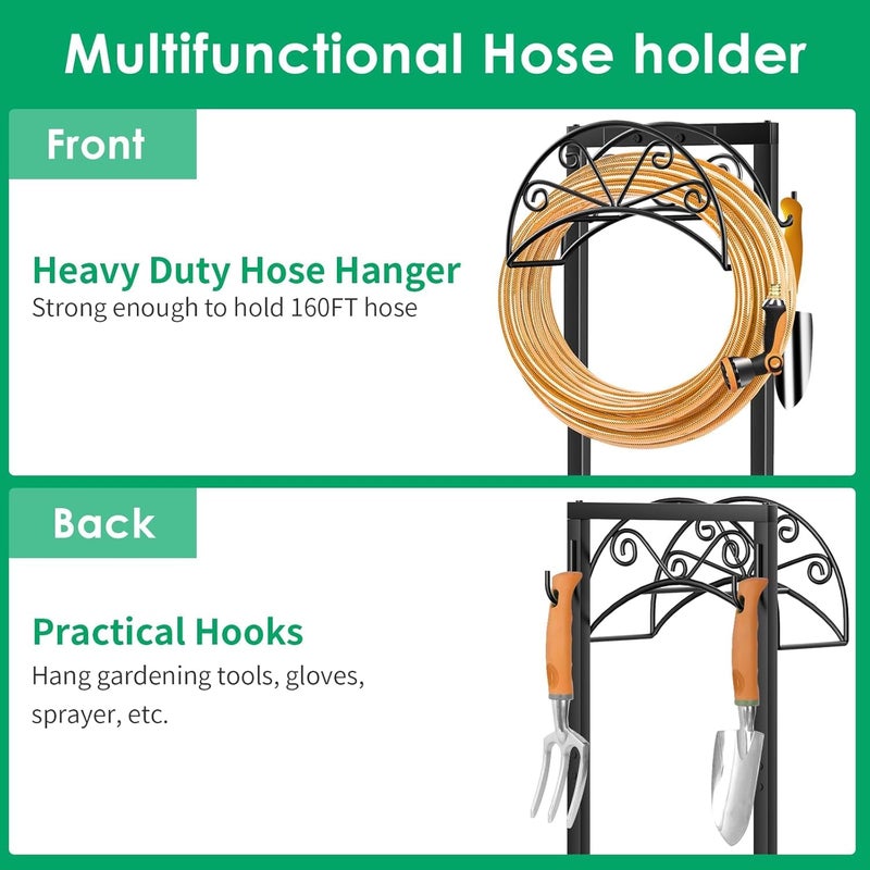 TomCare Garden Hose Holder Heavy Duty Water Hose Holder Holds 160 FT Hoses 4 Spikes Hose Reel Freestanding Hose Hanger Sturdy Hose Storage Stand for Outside Yard Lawn - Image 4