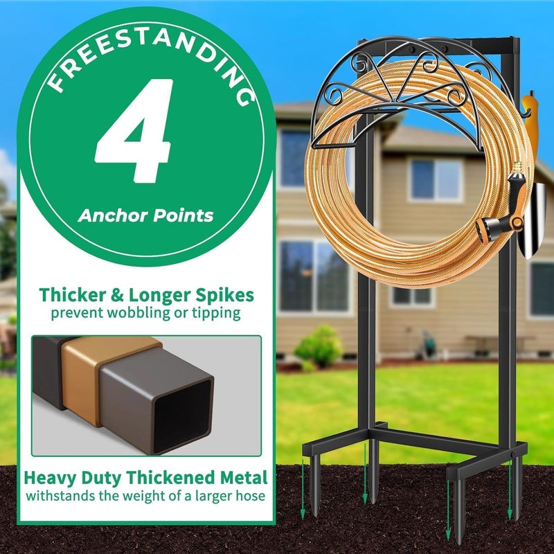 TomCare Garden Hose Holder Heavy Duty Water Hose Holder Holds 160 FT Hoses 4 Spikes Hose Reel Freestanding Hose Hanger Sturdy Hose Storage Stand for Outside Yard Lawn - Image 5