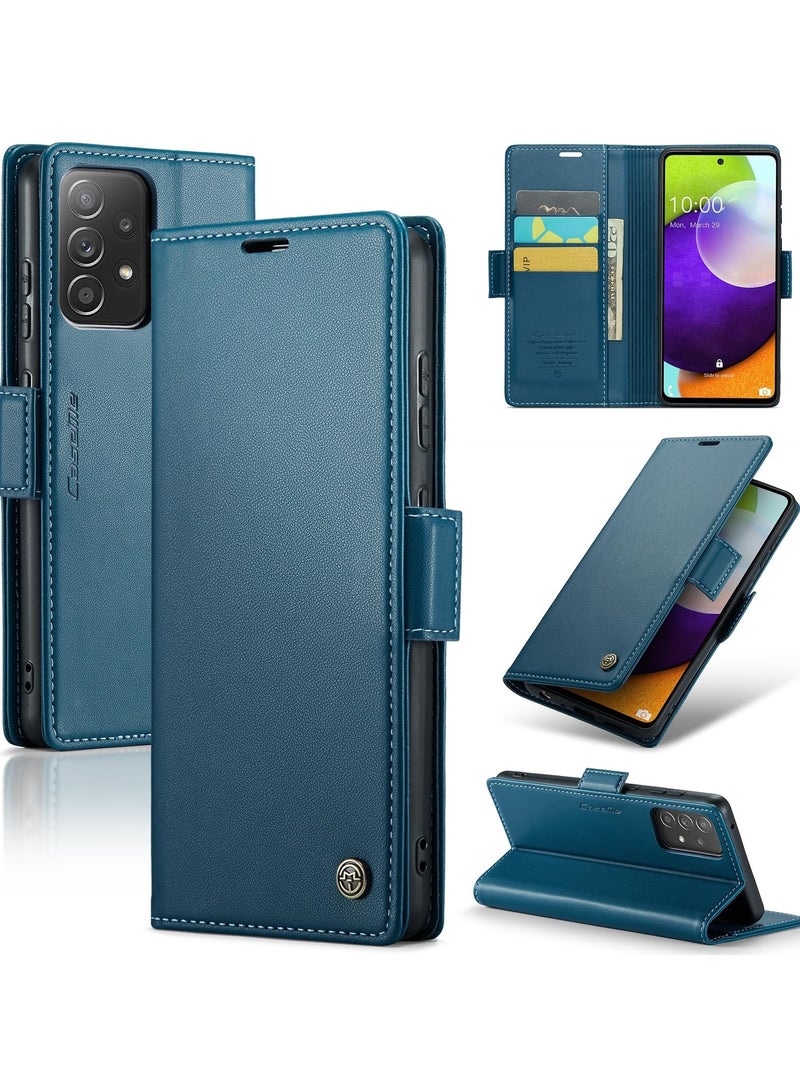 CaseMe Phone Case Luxury PU Leather Design Anti Fingerprint 023 Flip Cover Card Slot Holder Cover For Samsung Galaxy A52 / A52s (Blue) - Image 1