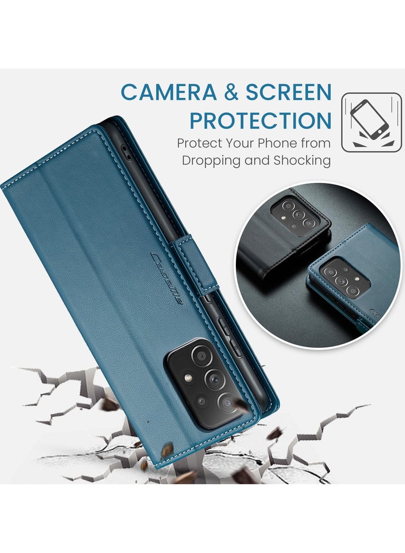 CaseMe Phone Case Luxury PU Leather Design Anti Fingerprint 023 Flip Cover Card Slot Holder Cover For Samsung Galaxy A52 / A52s (Blue) - Image 2