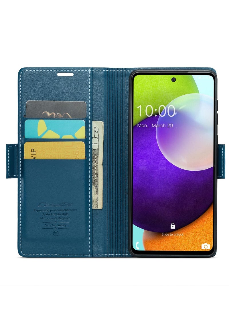 CaseMe Phone Case Luxury PU Leather Design Anti Fingerprint 023 Flip Cover Card Slot Holder Cover For Samsung Galaxy A52 / A52s (Blue) - Image 4