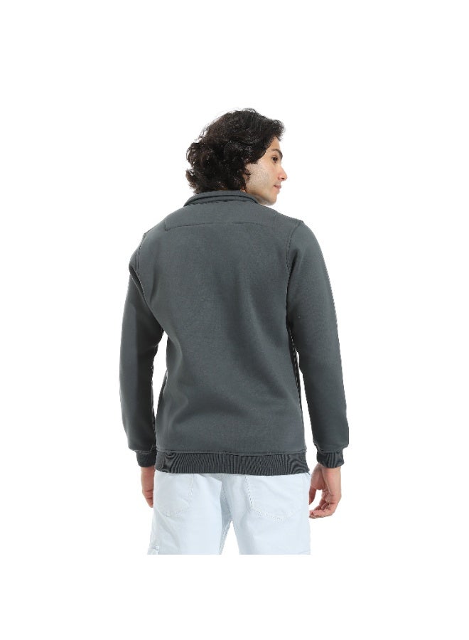 Andora Turned Down Collar Zipper Closure Sweatshirt _ Dark Grey - Image 2