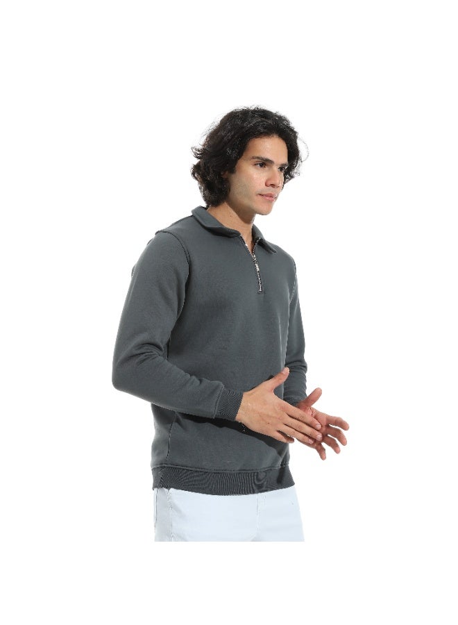 Andora Turned Down Collar Zipper Closure Sweatshirt _ Dark Grey - Image 4