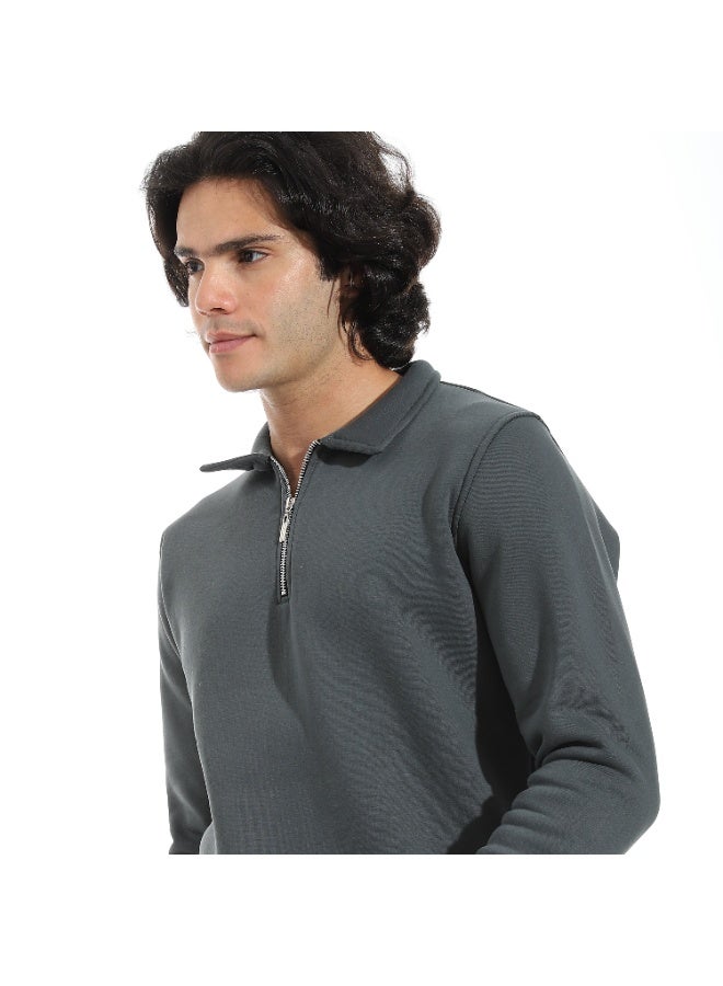 Andora Turned Down Collar Zipper Closure Sweatshirt _ Dark Grey - Image 3