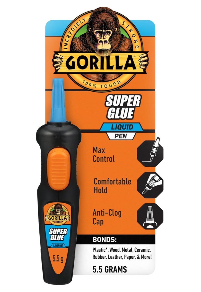 Gorilla Super Glue Liquid Pen 5.5g – Strong Fast Dry Adhesive with Precision Tip, Anti Clog Cap & Comfortable Grip for Plastic, Wood, Metal, Ceramic, Rubber, Leather & Paper - Image 1