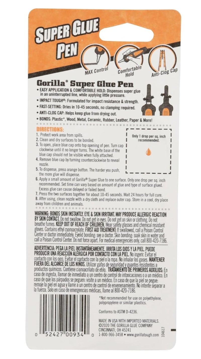 Gorilla Super Glue Liquid Pen 5.5g – Strong Fast Dry Adhesive with Precision Tip, Anti Clog Cap & Comfortable Grip for Plastic, Wood, Metal, Ceramic, Rubber, Leather & Paper - Image 2