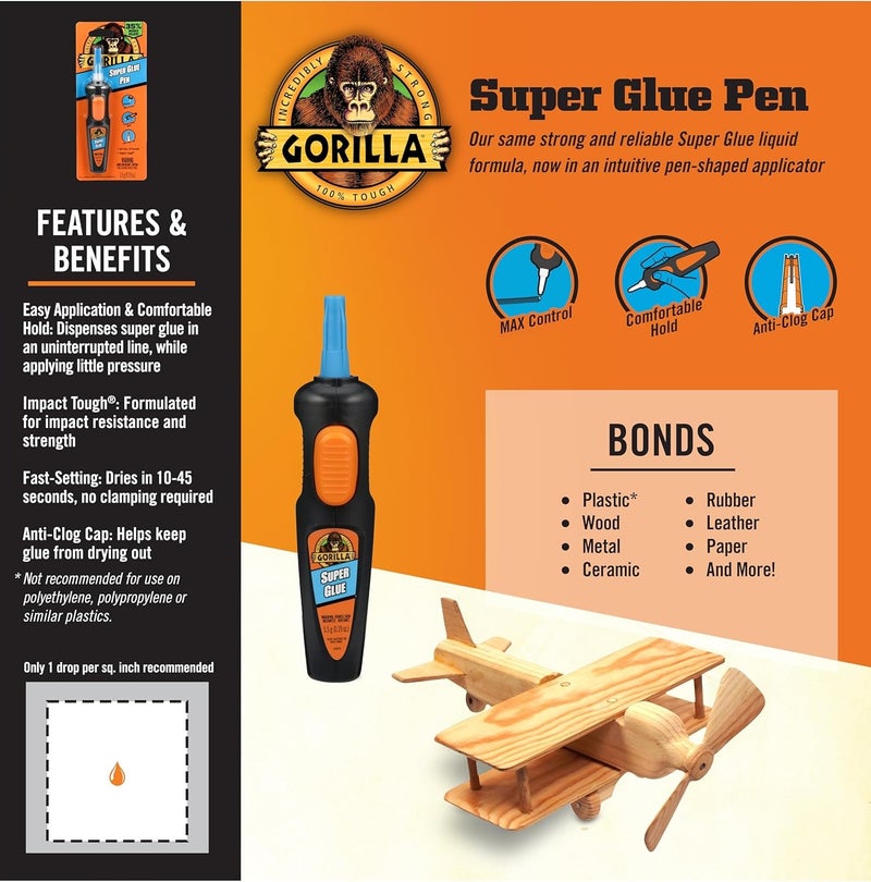 Gorilla Super Glue Liquid Pen 5.5g – Strong Fast Dry Adhesive with Precision Tip, Anti Clog Cap & Comfortable Grip for Plastic, Wood, Metal, Ceramic, Rubber, Leather & Paper - Image 5