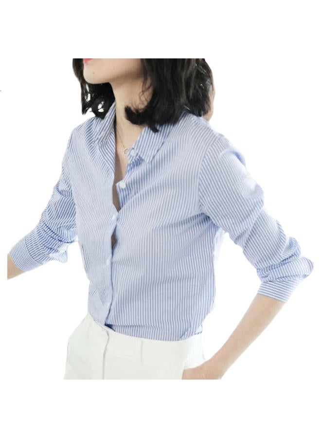 Dme "Workplace Art Collector" Spring/Autumn Breathable Simple Lapel Shirt Long Sleeve Fitted Blouse Women'S Top - Image 3