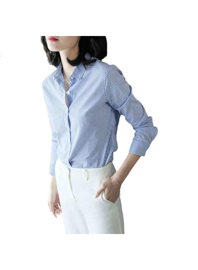 Dme "Workplace Art Collector" Spring/Autumn Breathable Simple Lapel Shirt Long Sleeve Fitted Blouse Women'S Top - Image 1