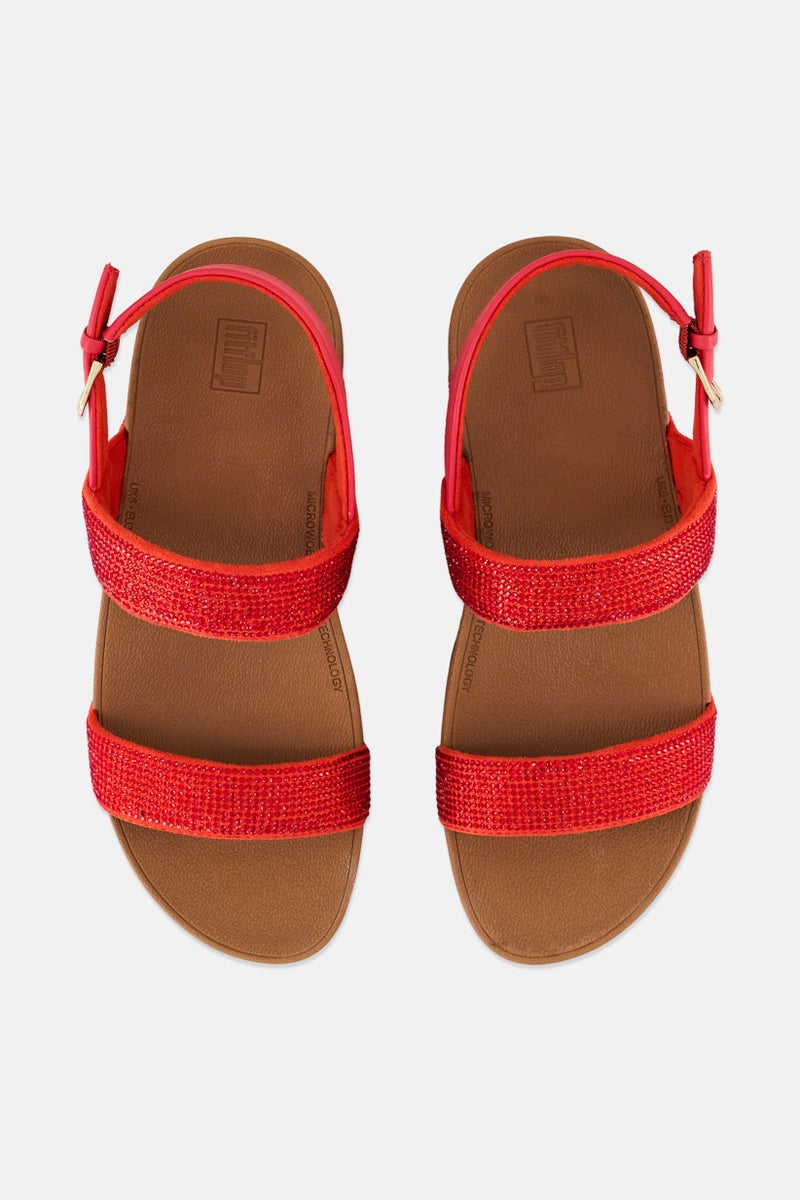 FitFlop Women Lottie Shimmer Crystal Slip On Sandals, Red  - Image 3