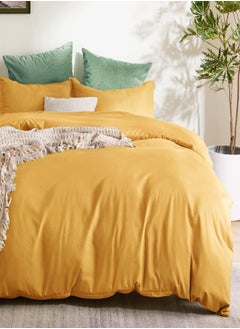 Bedsure Bedsure Golden Yellow Duvet Cover Queen Size - Soft Brushed Microfiber Duvet Cover for Kids with Zipper Closure, 3 Pieces, Include 1 Duvet Cover (90"x90") & 2 Pillow Shams, NO Comforter  - Image 4