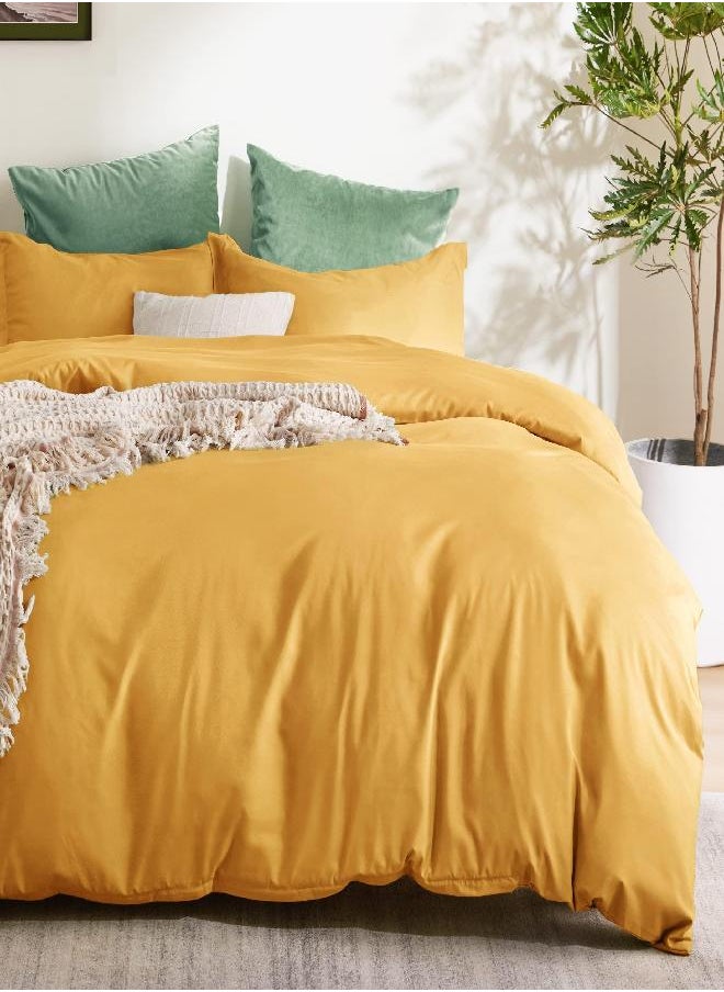 Bedsure Bedsure Golden Yellow Duvet Cover Queen Size - Soft Brushed Microfiber Duvet Cover for Kids with Zipper Closure, 3 Pieces, Include 1 Duvet Cover (90"x90") & 2 Pillow Shams, NO Comforter  - Image 4