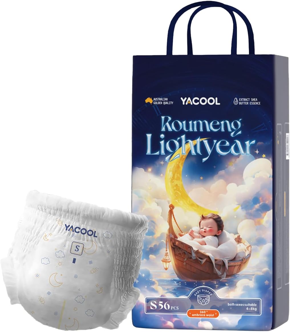 Yacool Baby Diapers, Size S, 56 Count, Soft & Breathable, Ultra-Absorbent, Gentle on Sensitive Skin, Leak-Proof Protection, Perfect Fit for Babies 4-8kg