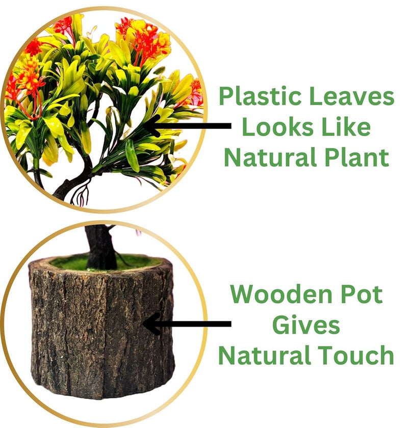 Dekorly Small Artificial Bonsai Tree Fake Plant Potted House Plants Japanese Pine Bonsai Plant Faux Bonsai for Home Indoor Decoration Office (Wooden Potted Plants, Design-J) - Image 4