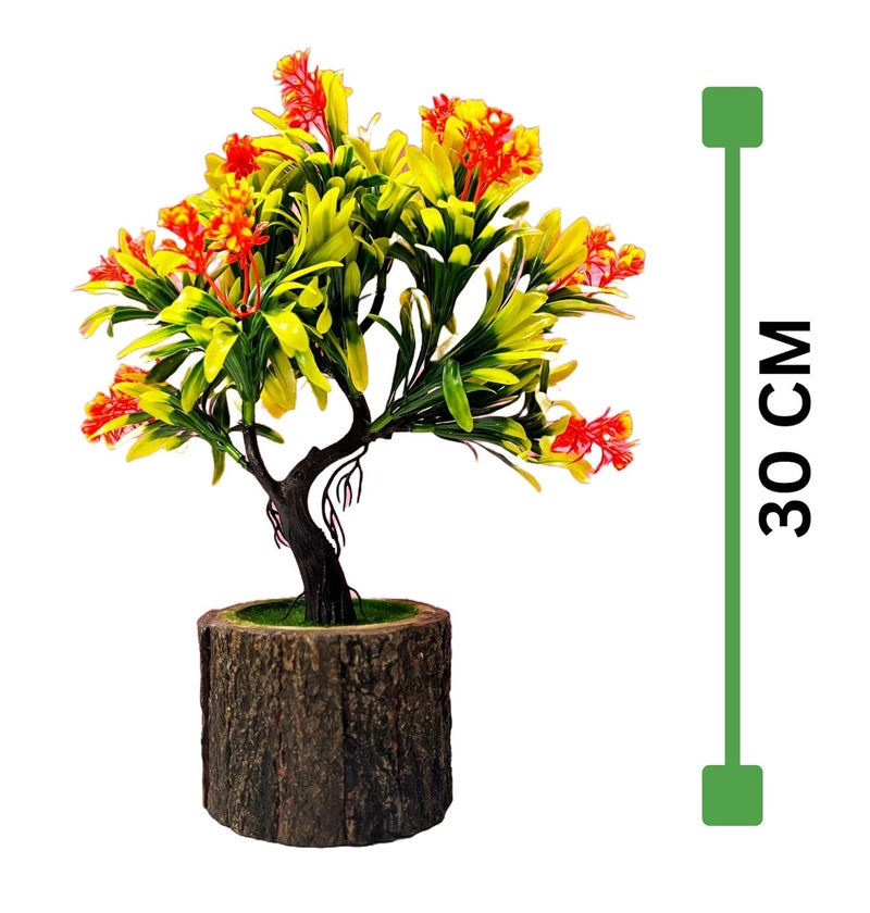 Dekorly Small Artificial Bonsai Tree Fake Plant Potted House Plants Japanese Pine Bonsai Plant Faux Bonsai for Home Indoor Decoration Office (Wooden Potted Plants, Design-J) - Image 2