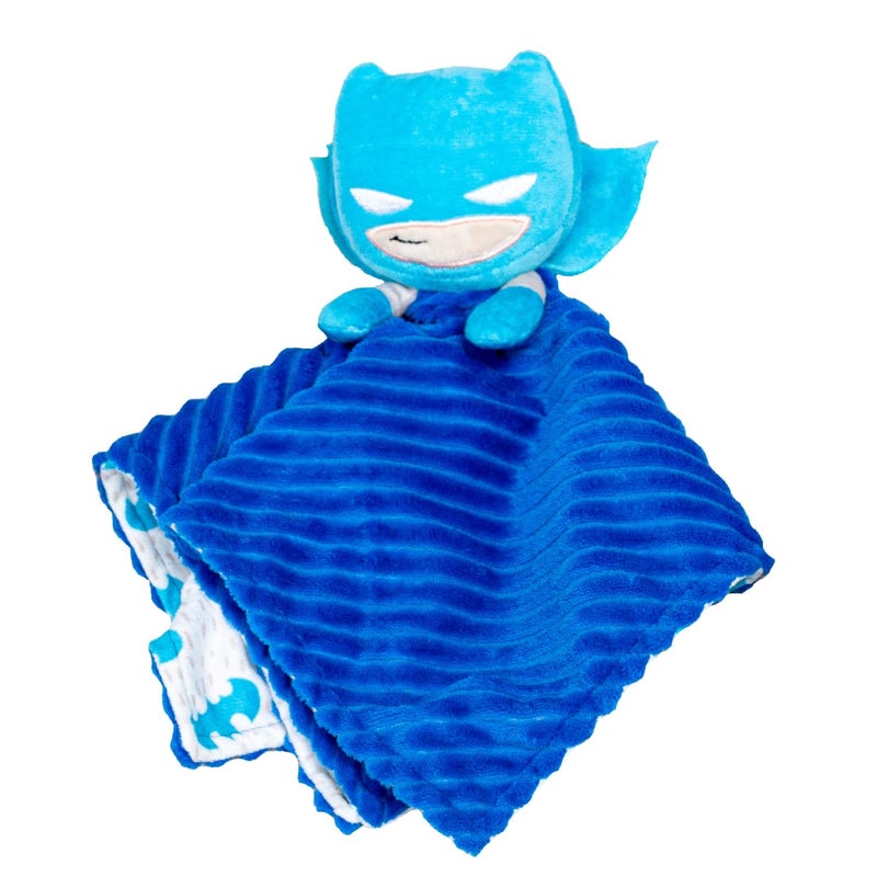 KIDS PREFERRED DC Comics The Batman Lovey Security Blanket Soft Huggable Dark Knight Plush Lovey Toy for Baby and Infant Boys and Girls Textured Blanket with Batman Logo - Image 1
