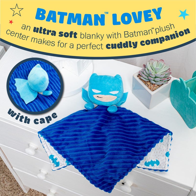 KIDS PREFERRED DC Comics The Batman Lovey Security Blanket Soft Huggable Dark Knight Plush Lovey Toy for Baby and Infant Boys and Girls Textured Blanket with Batman Logo - Image 3
