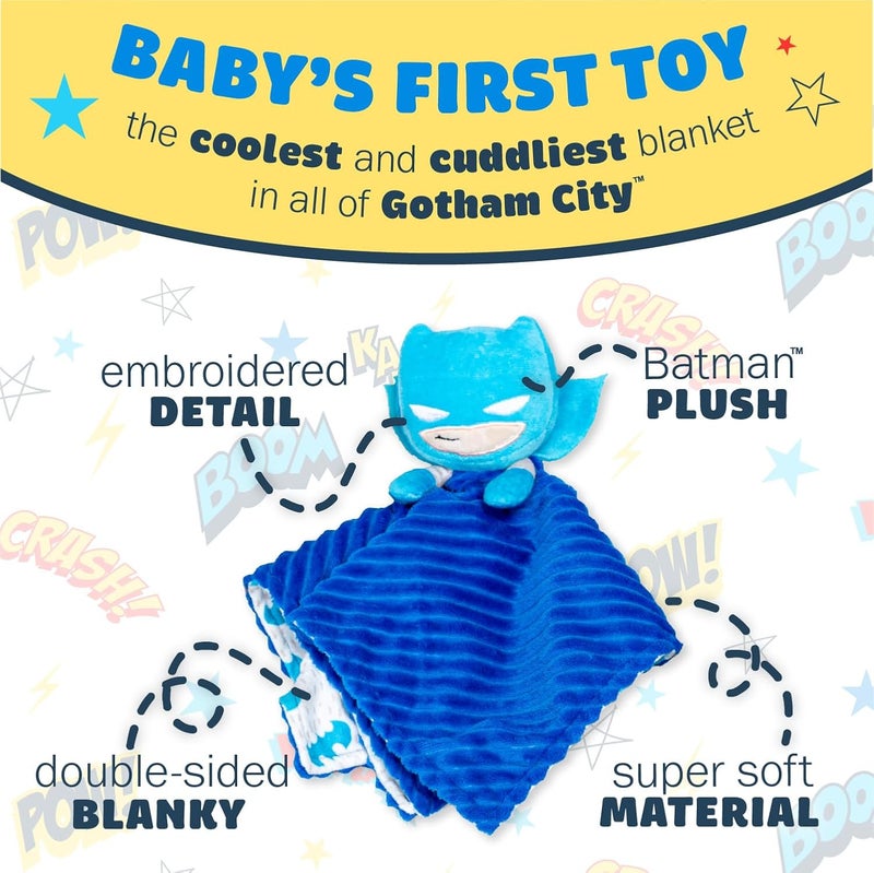 KIDS PREFERRED DC Comics The Batman Lovey Security Blanket Soft Huggable Dark Knight Plush Lovey Toy for Baby and Infant Boys and Girls Textured Blanket with Batman Logo - Image 4