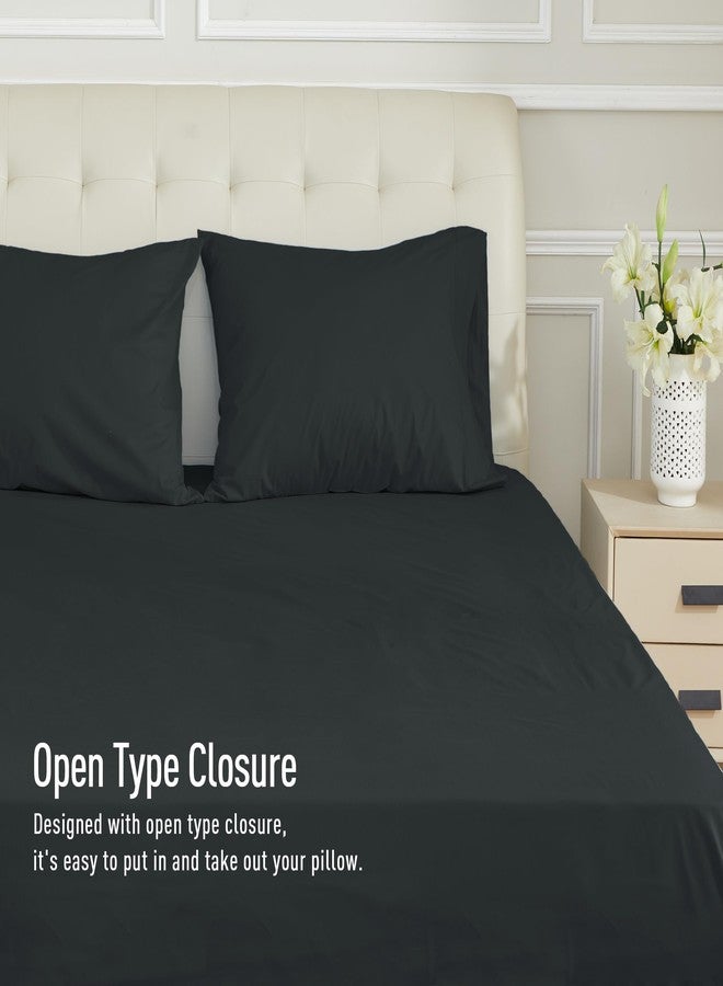 صن فلاور طقم أغطية وسائد مقاس كينج بنقشة عباد الشمس، قطعتان، مصنوع من القطن الخالص ١٠٠٪، مقاس كينج، 20×40 بوصة، أسود، ناعم وجيد التهوية - Image 4