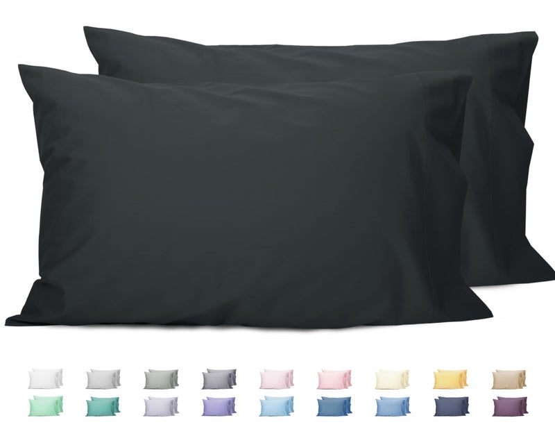 صن فلاور طقم أغطية وسائد مقاس كينج بنقشة عباد الشمس، قطعتان، مصنوع من القطن الخالص ١٠٠٪، مقاس كينج، 20×40 بوصة، أسود، ناعم وجيد التهوية - Image 1