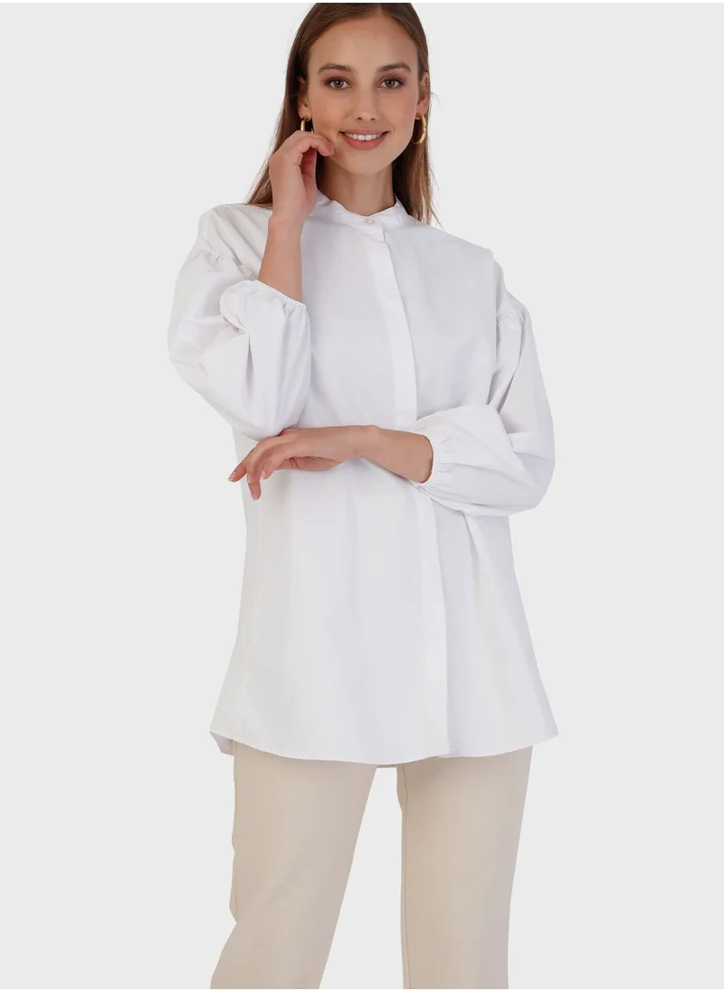 Refka by modanisa Balloon Sleeve Button Detail Tunic