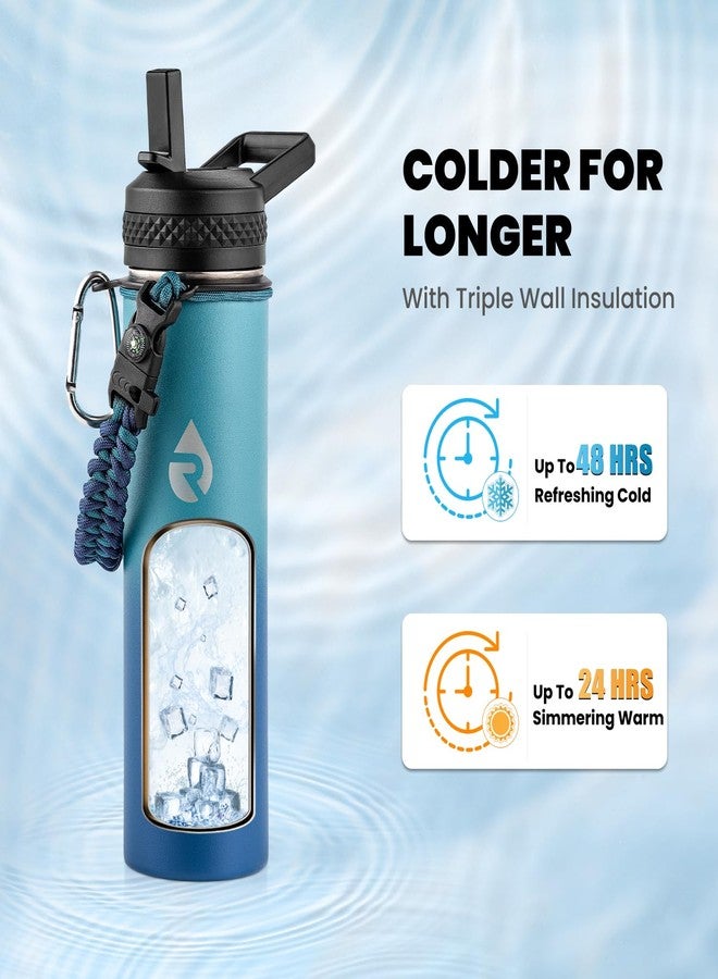 RAYMYLO Insulated Water Bottle 20 oz, Triple Wall Vacuum Stainless Steel (Cold for 48 Hrs), Leak Proof & Non-BPA, Kids Water Bottle Jug for School with Straw Spout Lids, Cyan Blue - Image 2
