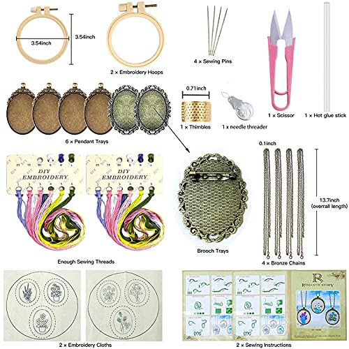 ZOCONE 6 Packs Embroidery Necklace Kits, Embroidery Pendant Kit Mini Cross Stitch Kit with Hoop, Necklace, Pendant, Brooch, Stamped Pattern Cloth, Instructions, etc. Embroidery Kits for Adults - Image 3