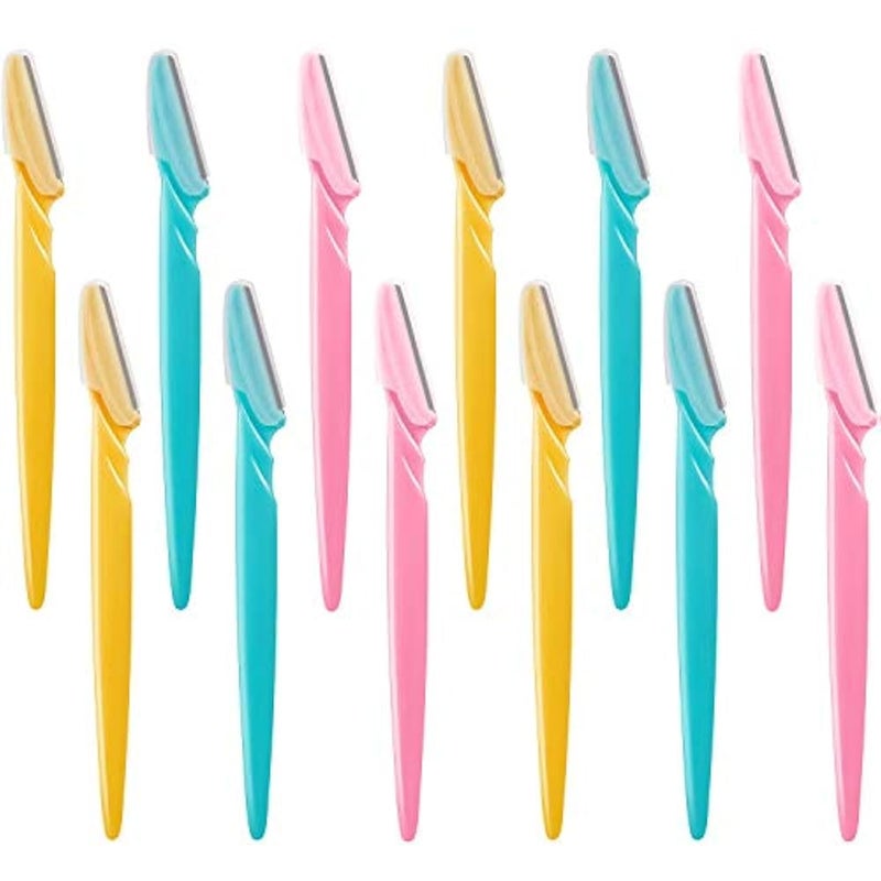 Jovitec 12 Pieces Eyebrow Razor Shaper Shavers Trimmers for Women and Men Face Hair Removers (Pink, Yellow, Blue) - Image 1