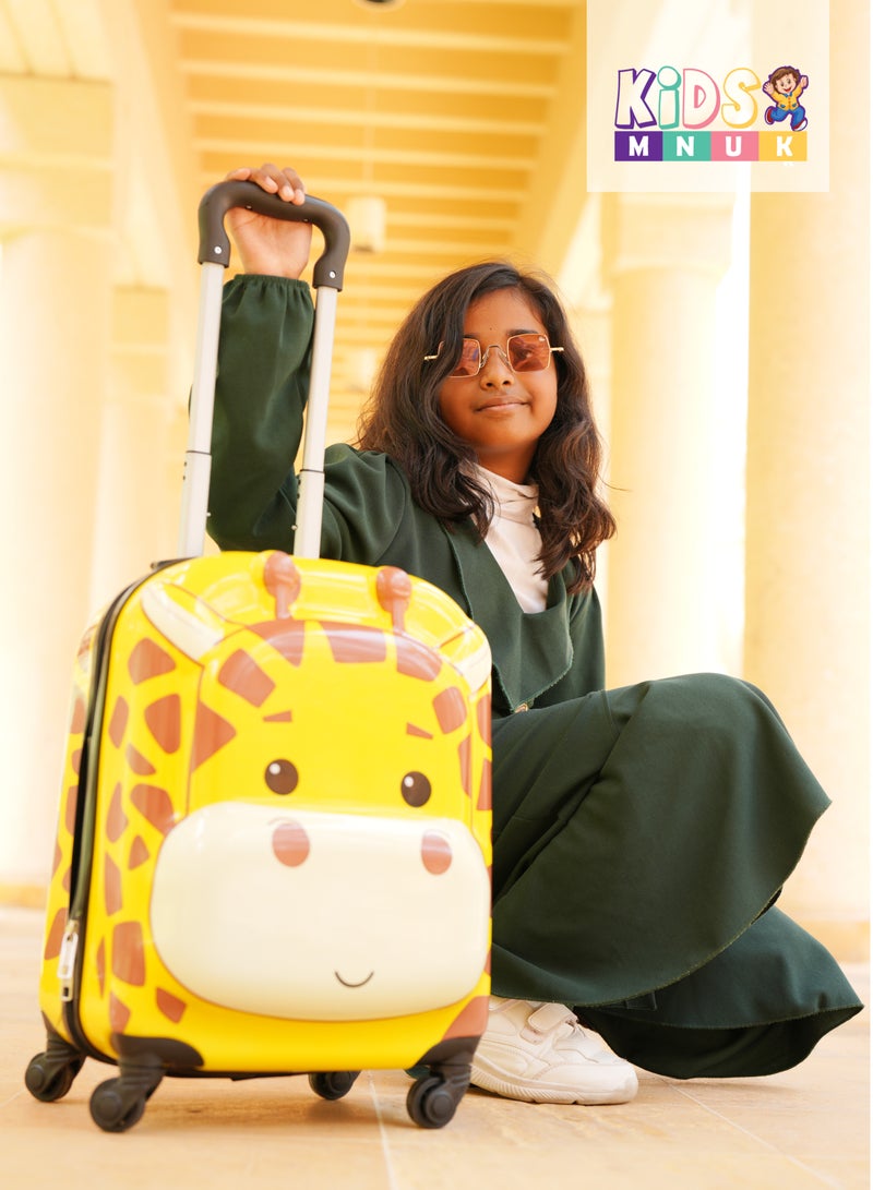 منيك حقيبة أطفال بعجلات من البولي كربونات الصلبة على شكل زرافة - 16 بوصة - أصفر - Image 2