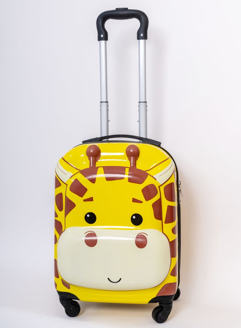 منيك حقيبة أطفال بعجلات من البولي كربونات الصلبة على شكل زرافة - 16 بوصة - أصفر - Image 1
