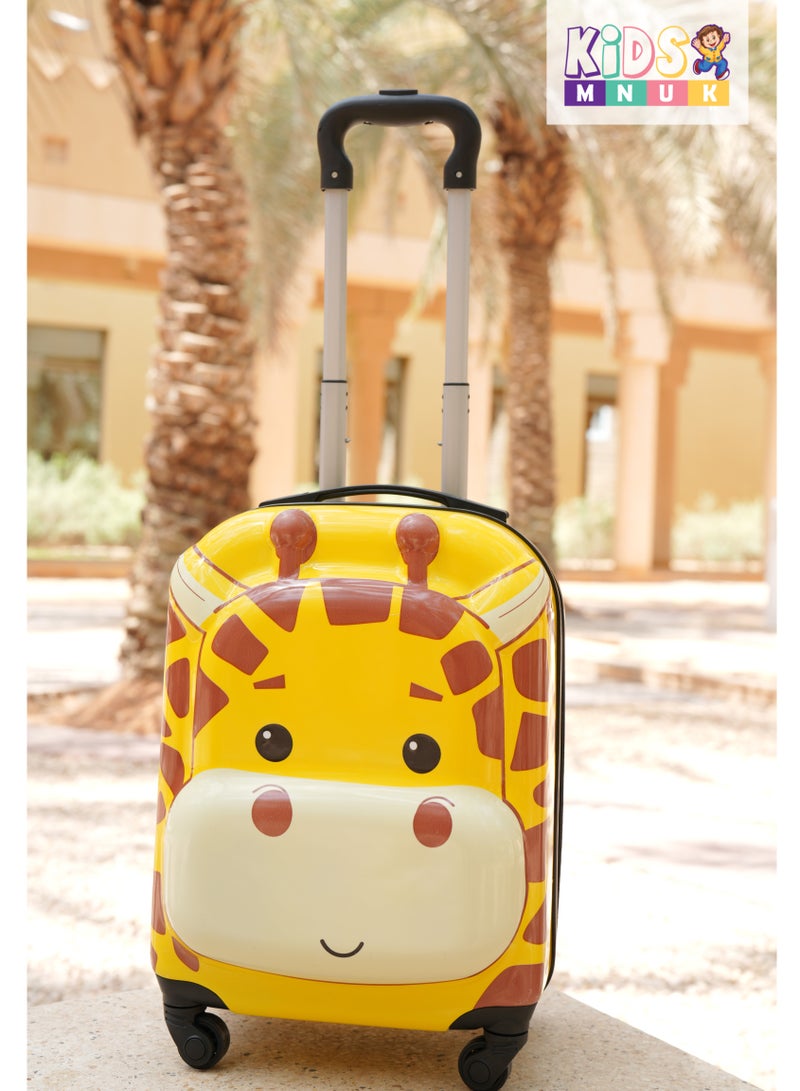منيك حقيبة أطفال بعجلات من البولي كربونات الصلبة على شكل زرافة - 16 بوصة - أصفر - Image 4