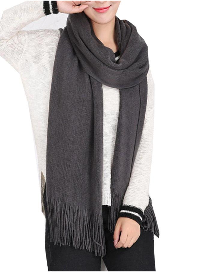 Wander Agio Wander Agio Women's Wraps Warm Long Scarves Winter Scarfs Pure Color Scarf Tassel Dark Grey 