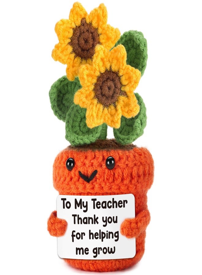 LuoHere Teacher Appreciation Gifts Back to School Thank You for Helping Me Grow Teachers Day Easter Christmas Graduation Valentines Small Handmade Crochet Sunflower Plant for Teacher Last Day of School - Image 1
