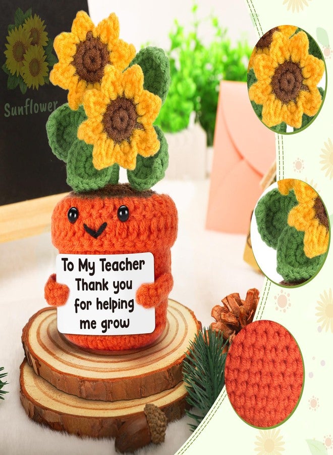 LuoHere Teacher Appreciation Gifts Back to School Thank You for Helping Me Grow Teachers Day Easter Christmas Graduation Valentines Small Handmade Crochet Sunflower Plant for Teacher Last Day of School - Image 2