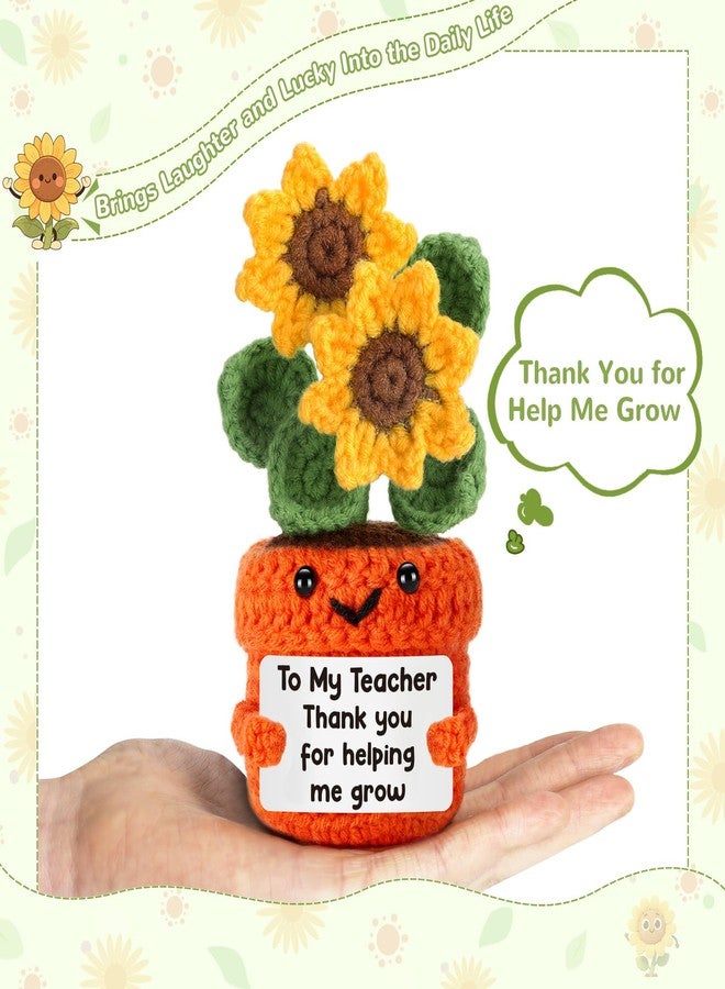 LuoHere Teacher Appreciation Gifts Back to School Thank You for Helping Me Grow Teachers Day Easter Christmas Graduation Valentines Small Handmade Crochet Sunflower Plant for Teacher Last Day of School - Image 3