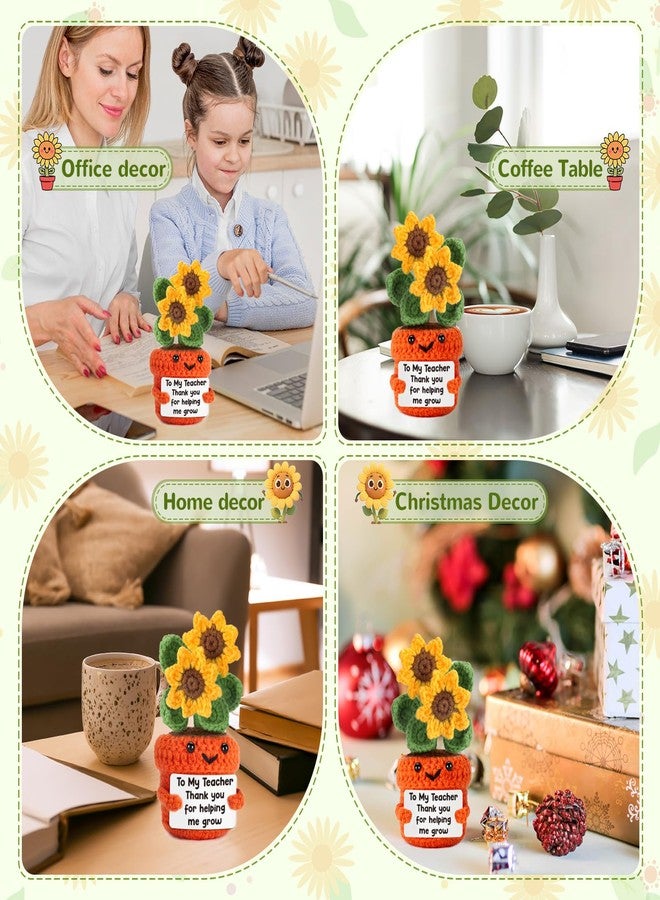 LuoHere Teacher Appreciation Gifts Back to School Thank You for Helping Me Grow Teachers Day Easter Christmas Graduation Valentines Small Handmade Crochet Sunflower Plant for Teacher Last Day of School - Image 5