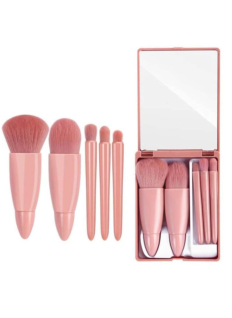 Miniso Portable 5Pcs Travel Makeup Brush Set with Mirror Lip Blending Powder Eyeshadow Brush Multicolor  - Image 1