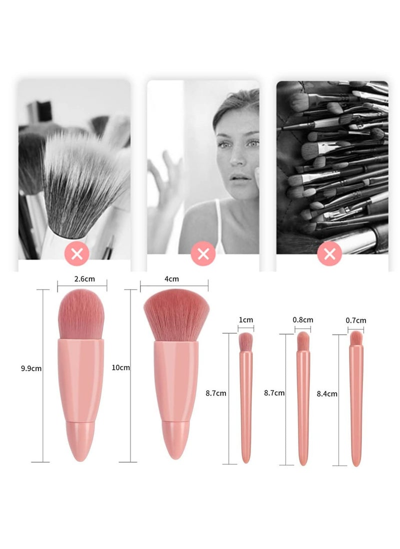 Miniso Portable 5Pcs Travel Makeup Brush Set with Mirror Lip Blending Powder Eyeshadow Brush Multicolor  - Image 2
