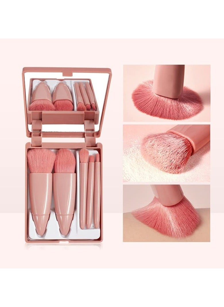 Miniso Portable 5Pcs Travel Makeup Brush Set with Mirror Lip Blending Powder Eyeshadow Brush Multicolor  - Image 3
