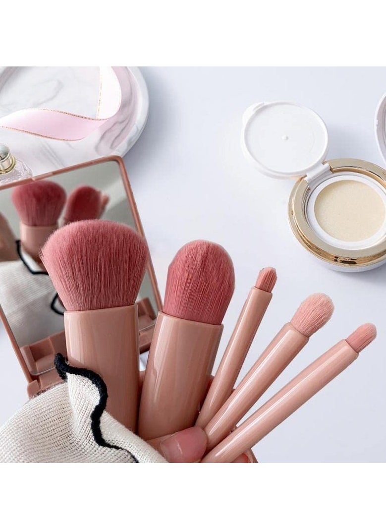 Miniso Portable 5Pcs Travel Makeup Brush Set with Mirror Lip Blending Powder Eyeshadow Brush Multicolor  - Image 5