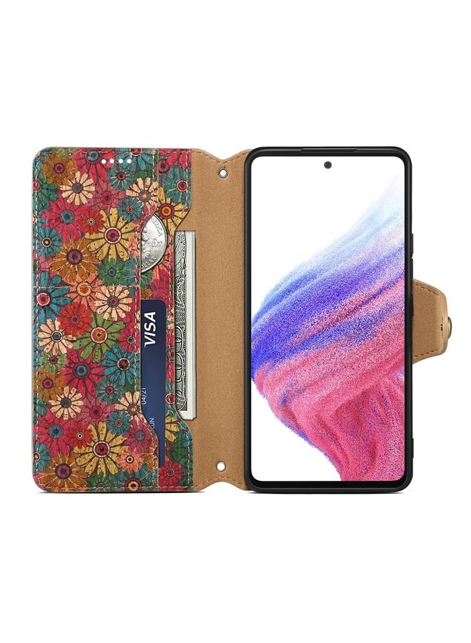 دينيور جراب لهاتف Samsung Galaxy A52 من سلسلة Flower Language، مصنوع من قماش الفلين وحواف زيتية من الجلد - Image 4