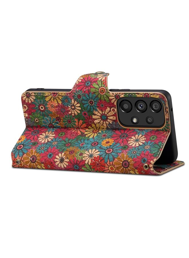 دينيور جراب لهاتف Samsung Galaxy A52 من سلسلة Flower Language، مصنوع من قماش الفلين وحواف زيتية من الجلد - Image 5