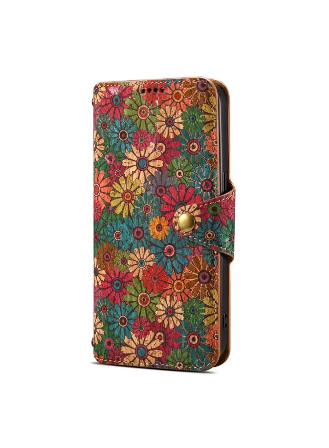 دينيور جراب لهاتف Samsung Galaxy A52 من سلسلة Flower Language، مصنوع من قماش الفلين وحواف زيتية من الجلد - Image 2