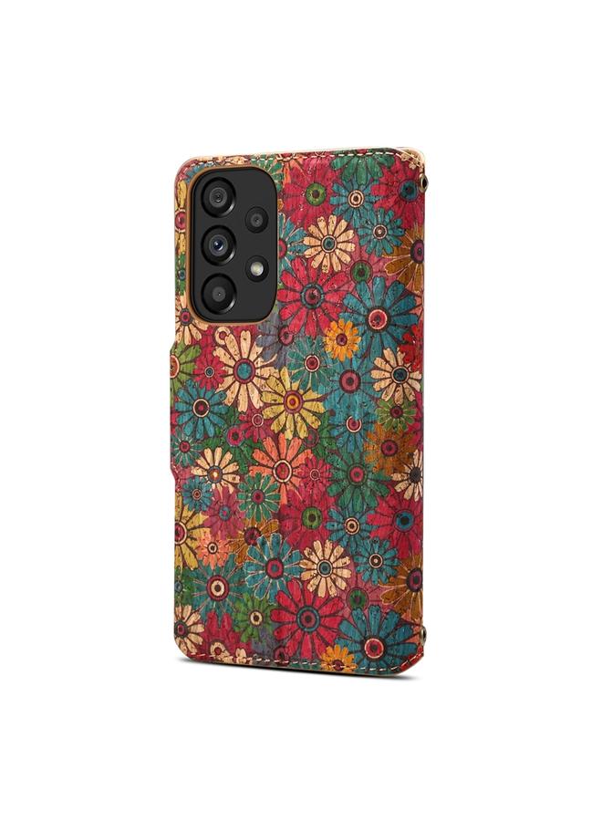 دينيور جراب لهاتف Samsung Galaxy A52 من سلسلة Flower Language، مصنوع من قماش الفلين وحواف زيتية من الجلد - Image 3
