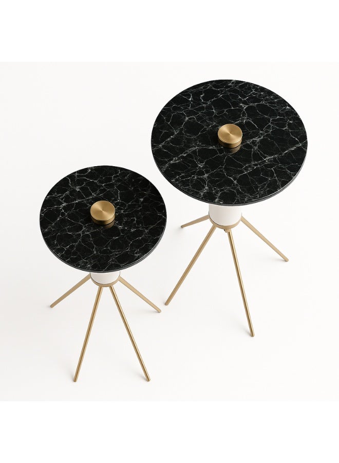 YI ONE Corner Table Set – 2-Piece Round Luxury Corner Tables with Glass Top, Side Tables for Sofa or Bed - Image 3