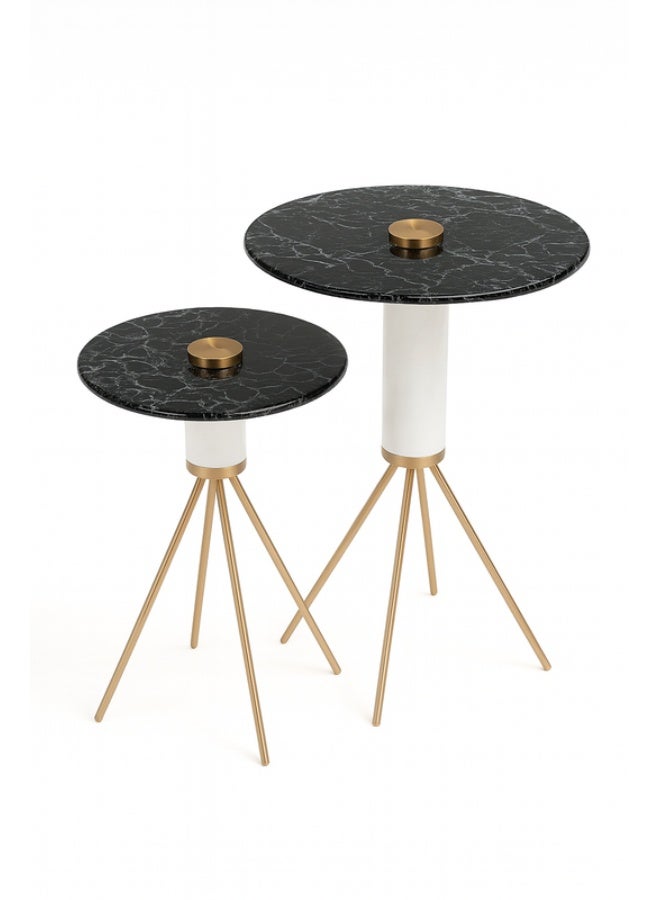 YI ONE Corner Table Set – 2-Piece Round Luxury Corner Tables with Glass Top, Side Tables for Sofa or Bed - Image 1