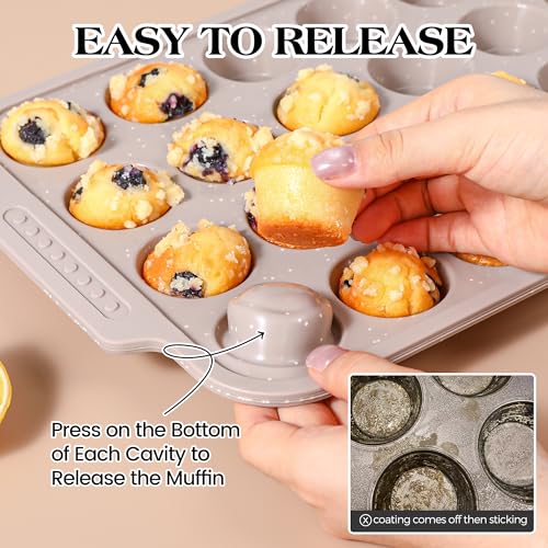 AOTASO 2 Pcs Silicone Muffin Pans for Baking with Metal Reinforced Frame, Nonstick Cupcake Tray for Oven, 24 Cups Mini Size Silicone Molds for Egg Bites, Dishwasher Safe (Brown, Cream) - Image 3