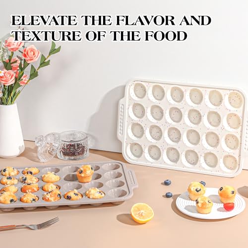 AOTASO 2 Pcs Silicone Muffin Pans for Baking with Metal Reinforced Frame, Nonstick Cupcake Tray for Oven, 24 Cups Mini Size Silicone Molds for Egg Bites, Dishwasher Safe (Brown, Cream) - Image 5