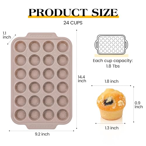 AOTASO 2 Pcs Silicone Muffin Pans for Baking with Metal Reinforced Frame, Nonstick Cupcake Tray for Oven, 24 Cups Mini Size Silicone Molds for Egg Bites, Dishwasher Safe (Brown, Cream) - Image 4